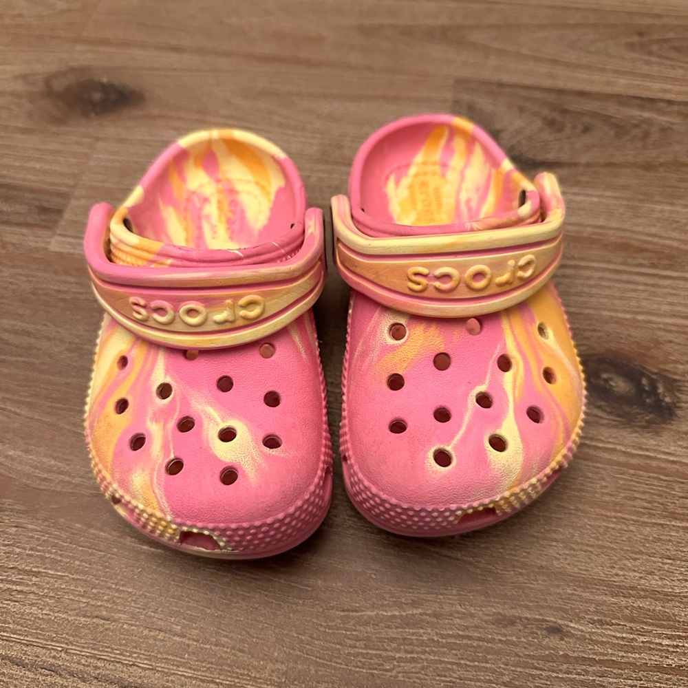 CROCS toddler girl shoes -Vibrant Pink and Yellow and Orange